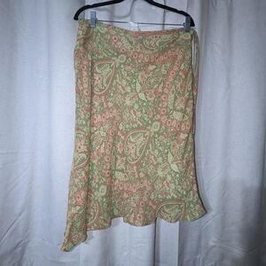 Vintage Green And Pink Asymmetrical Floral Paisley Fairycore 90s Skirt